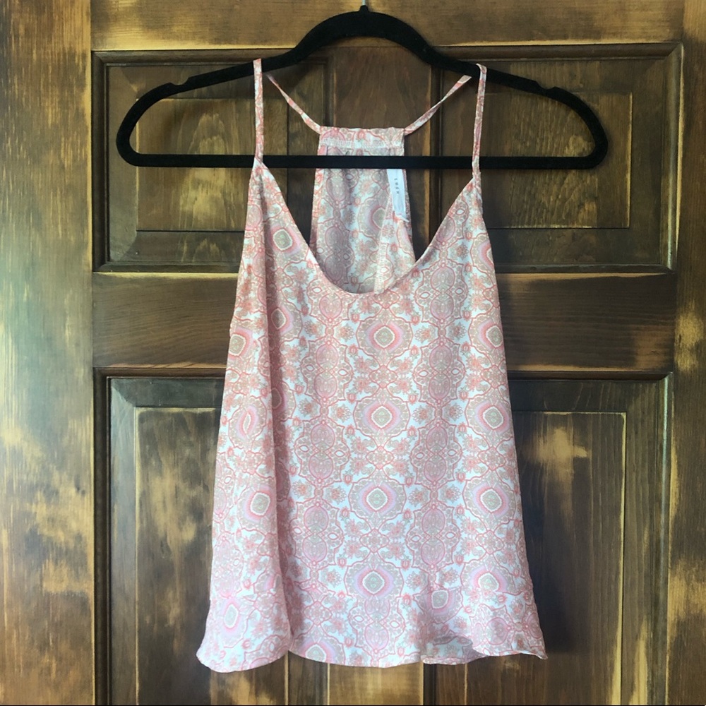 LUSH Pink Patterned Open Back Tank Top